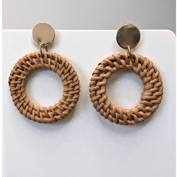 Jewelry - Straw Wicker Weave Hoop Dangle Earrings